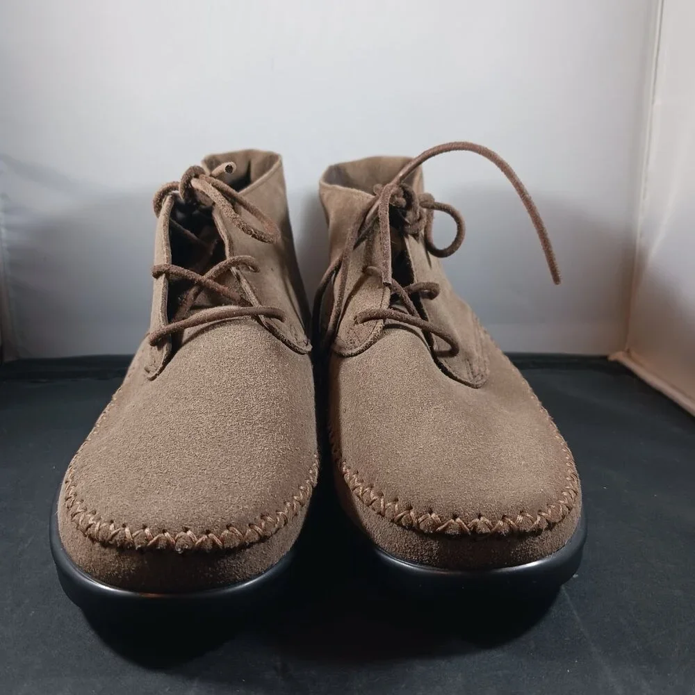 SAS Womens Kich Lace-Up Ankle Bootie Size 8.5 WW Almond Brown Suede Moc Toe